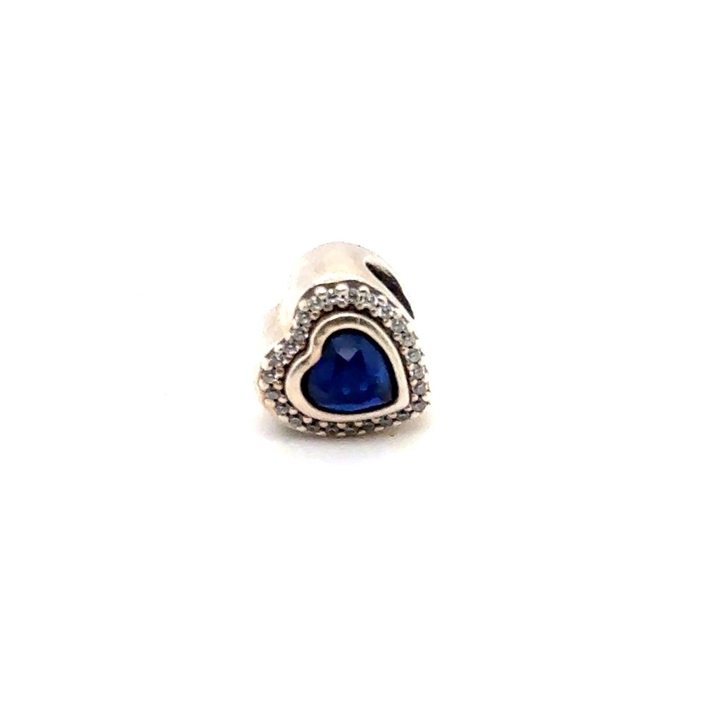 Pandora Sparkling Blue Elevated Heart Charm Sterling Silver S925 ALE 798436C01
